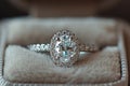 Oval Cut diamond engagement ring, luxury jewelry, closeup Royalty Free Stock Photo