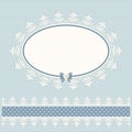 Oval doily frame with lacy border. Country style. For baby shower, menu, scrapbook design.