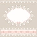 Oval doily frame with lacy border. Country style. For baby shower, menu, scrapbook design.