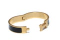 An oval ellipse stainless steel latch locking black gold bracelet bangle