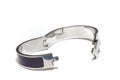 An oval ellipse stainless steel latch locking purple bracelet bangle