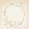 Oval floral frame with rose and narcissus flowers