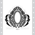 Oval Frame Between Abstract Wreath With Winding Ribbons On White