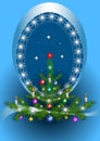 Oval frame with the Christmas tree on blue background Royalty Free Stock Photo