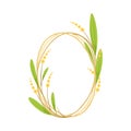 Oval Frame with Green Branches and Foliage Vector Illustration