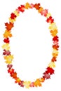 Oval flame made with fall, autumn leaves