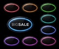 Oval frame. Neon sign. Halogen led lamp banners. Royalty Free Stock Photo