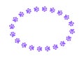 Oval frame with pet paw footprints. Cute template for dog or cat photo, greeting or invitation card, picture, banner