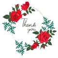 Oval frame of red roses with the inscription Thank you isolated on a white background. Vector graphics Royalty Free Stock Photo