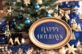 Oval Frame With Text Happy Holidays, Christmas Tree Background Royalty Free Stock Photo