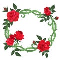 Oval frame of thorns and red roses isolated on a white background. Vector graphics Royalty Free Stock Photo