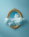 Oval golden frame with sky clouds entering inside. Royalty Free Stock Photo