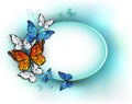 Oval banner with summer butterflies Royalty Free Stock Photo