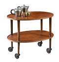 Oval mahogany serving cart on wheels