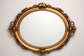 Oval Mirror with Vintage Design Golden Frame on White Wall Background AI Generative Royalty Free Stock Photo