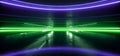 Oval Neon Laser Schematic Motherboard Texture Green Blue Laser Alien Spaceship Dark Night Showroom Parking Warehouse Tunnel