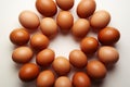 Oval Order Neat arrangement of brown chicken eggs in circular precision