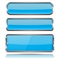 Oval and rectangle blue 3d buttons with chrome frame Royalty Free Stock Photo