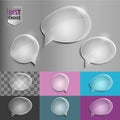 Oval and round glass speech bubble icons with soft shadow on gradient background . Vector illustration EPS 10 for web.