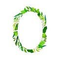 Oval Shaped Frame with Green Leaves or Foliage Vector Illustration