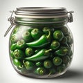 Oval shaped jar of jalapeno peppers with a metal lid, close u Royalty Free Stock Photo