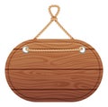 Oval sign template with wood texture hanging on ropes