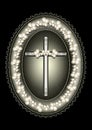 Oval silver frame with cross framed lace border Royalty Free Stock Photo