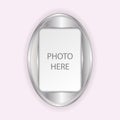 Oval silver frames with square space for photo, diploma or text