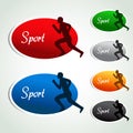 Oval sport labels - color sticker with silhouette, sportsman, athlete Royalty Free Stock Photo