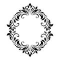 Oval vintage frame, border of stylized leaves, flowers and curls. Retro, victorian style. Black lines Royalty Free Stock Photo