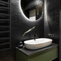 Oval white washbasin in modern black bathroom Royalty Free Stock Photo