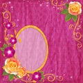 Oval yellow frame in scrapbooking style with rose Royalty Free Stock Photo