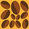 Ovals of different sizes on a yellow background. Abstract bitmap of yellow, brown and dark brown colors