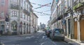 Architectural detail of the typical houses of the city decorated for the carnival of Ovar, Portugal