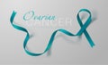 Ovarian Cancer Awareness Calligraphy Poster Design. Realistic Teal Ribbon. September is Cancer Awareness Month. Vector