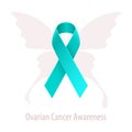 Ovarian Cancer Awareness Teal Ribbon over butterfly silhouette