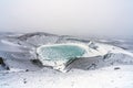 Ovelooking ice covered Viti volcanic crater near Krafla geothermal area in Iceland. Royalty Free Stock Photo