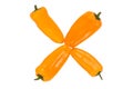 Ovely four mini yellow peppers on white isolate background. Fresh vegetable