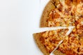 Oven-baked cheese pizza on white background Royalty Free Stock Photo