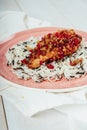 Oven Baked Chicken With Red And Yellow Pepper And Rice Royalty Free Stock Photo
