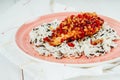 Oven Baked Chicken With Red And Yellow Pepper And Rice Royalty Free Stock Photo