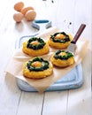 Oven baked eggs in potato and spinach nests.