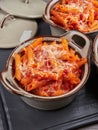 Oven baked penne rigatte pasta al forno, homemade Royalty Free Stock Photo