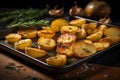 Oven baked potato wedges with spices and herbs, homemade organic vegan vegetarian food Royalty Free Stock Photo