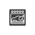 Oven with baked turkey vector icon