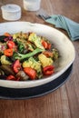 Oven baked vegetables - broccoli, pumpkin, cauliflower and zuccini Royalty Free Stock Photo