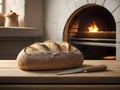 Oven-Fresh Delight. A Rustic Scene of Freshly Baked Bread on a Wooden Table Royalty Free Stock Photo