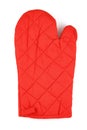 Oven glove for hot dishes isolated on white, top view. Quilted red heat protective mitten Royalty Free Stock Photo