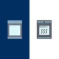 Oven, Kitchen, Microwave, Cooking  Icons. Flat and Line Filled Icon Set Vector Blue Background Royalty Free Stock Photo