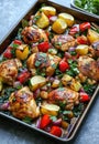 Roasted Chicken and Vegetables on Baking Tray